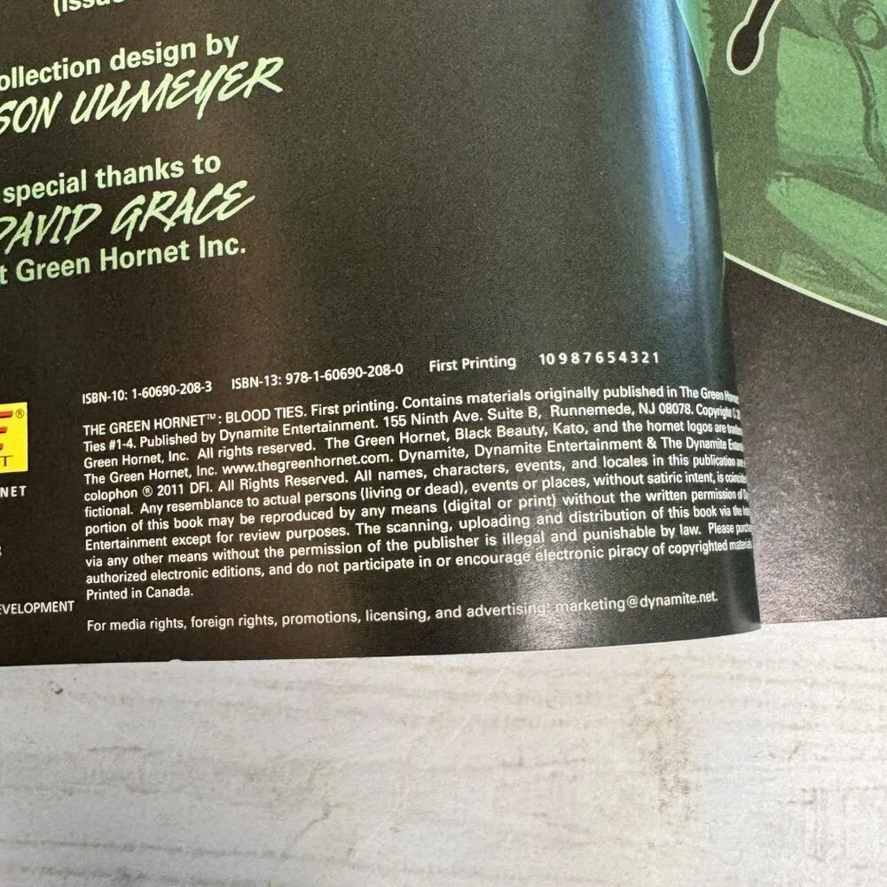 Green Hornet Blood Ties Dynamite 2011 TPB Ande Parks Johnny Desjardins 1st Print